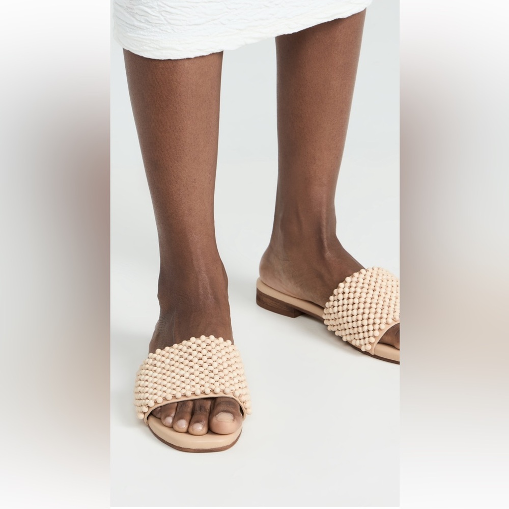 Natural Beaded Women's Slide Sandals
